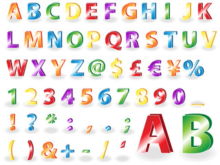 Metallic alphabet letters with shadows