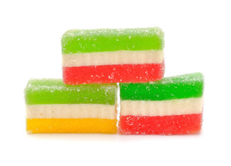 Multi-colored fruit candy isolated on white background