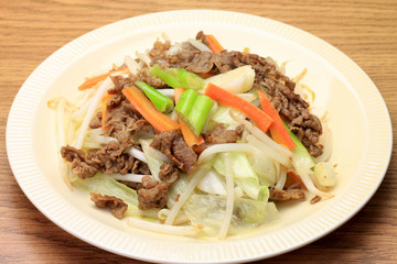 meat fried vegetables