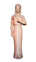 Marble statue of a kore (maiden), 550-540 B.C., isolated