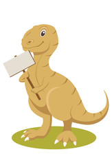 Cartoon vector illustration of a t-rex with sign