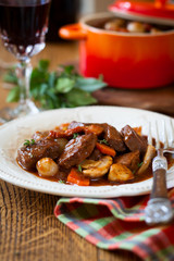 Boeuf Bourguignon  with carrots,onions and mushrooms