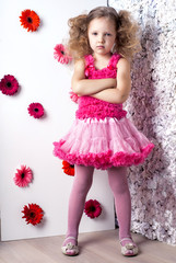 portrait little lovely girl in a pink dress
