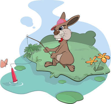 Rabbit the fisherman. Cartoon