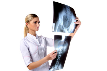 Portrait of girl doctor ECG, X-ray