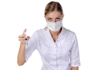 Doctor, girl, syringe injection