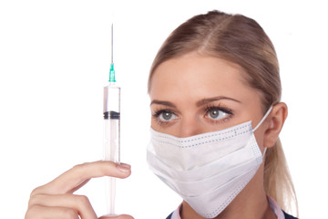 Doctor, girl, syringe injection