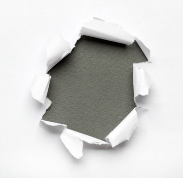 Grey Circle Shape Breakthrough Paper Hole With White Background