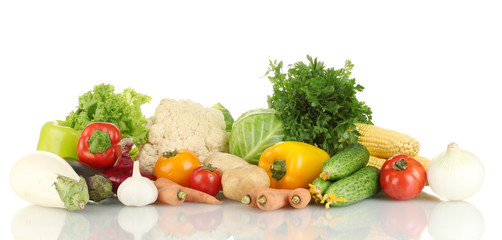 Many fresh vegetables isolated on white
