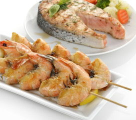 Slice Of Salmon And Shrimps