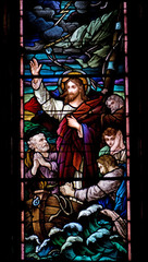 Obraz na płótnie Canvas Jesus - parting of the waves stained glass