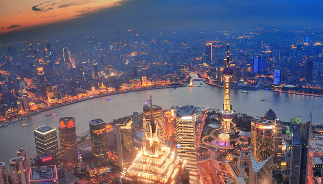 Shanghai sunset aerial view