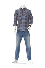 full length mannequin dressed in male clothes in jeans