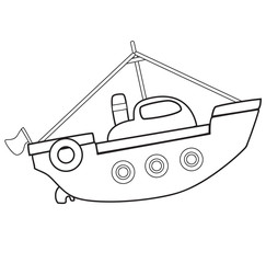 Outlined boat toy on white background - vector illustration