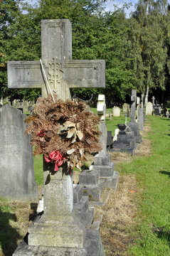 Old Dried Wreath On Gravestone