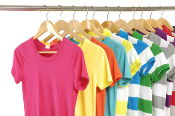 Colorful summer t-shirts on the hanger