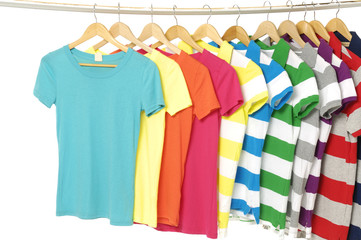 Colorful summer t-shirts on the hanger