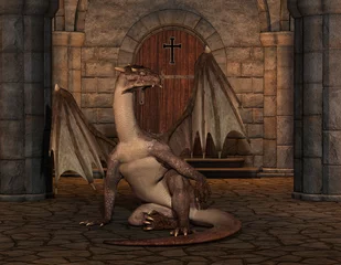Foto op Plexiglas Draken Draak in een kathedraal
