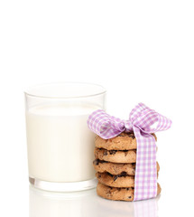 Glass of milk and cookies isolated on white