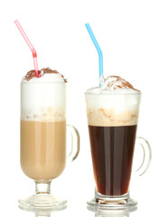 glasses of coffee cocktail isolated on white