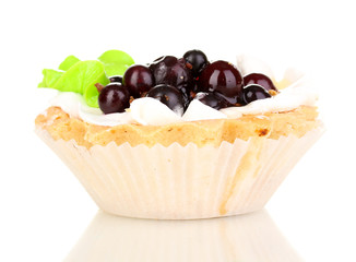 sweet cake with berries isolated on white