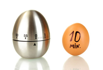 egg timer and egg isolated on white
