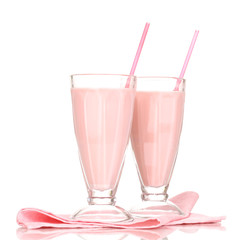 Pink milk shakes isolated on white
