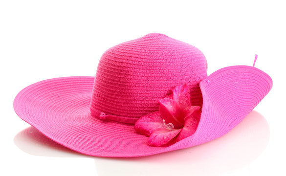 Beautiful summer woman hat with flower isolated on white