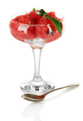 Watermelon ice cream in a glass isolated on white