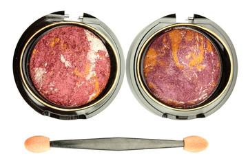 bright eye shadows and applicator, isolated on white