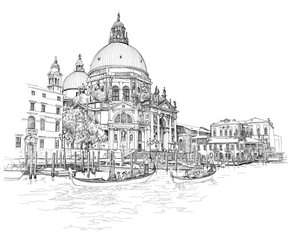 Fototapeta premium Wenecja - Katedra Santa Maria della Salute - wektor rysunek
