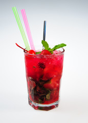 Strawberry mojito over white background