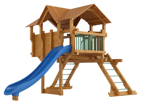 Covered wooden platform and slide