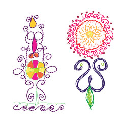 flowers with folk embroidery hand draw