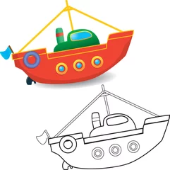 Foto op Plexiglas Kleurboek. Boot speelgoed op witte achtergrond © ARNICA