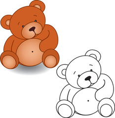 Coloring book. Bear toy vector illustration. Isolated on white.