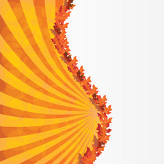 Autumn abstract wavy frame with maple leaves  in golden.