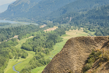 Hikers on a Mountain overlooking Columbia River Gorge