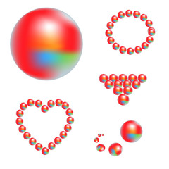 shiny balls and hearts different colors