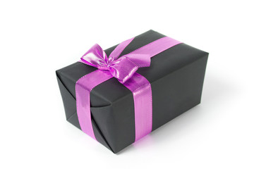 black gift box with pink ribbon