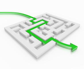 Green arrow showing the way through a maze