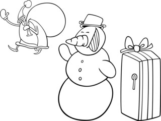 santa and snowman for coloring book