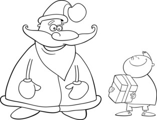 santa with kid for coloring book