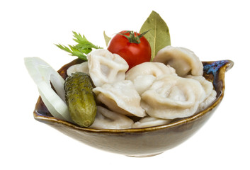 Bowl with traditional russian dish - pelmeni