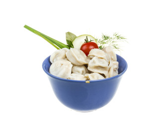 Bowl with traditional russian dish - pelmeni