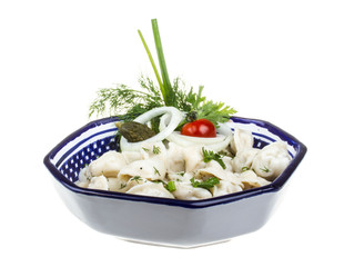 Bowl with traditional russian dish - pelmeni