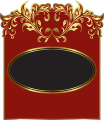 Luxury red gold-framed label. Vector illustration.