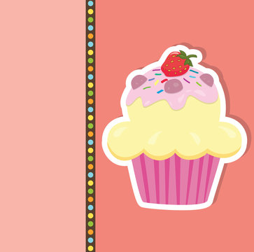 Greeting card with a cupcake. Vector illustration.