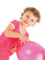 Fototapeta na wymiar A cute little girl with a balloon, isolated on white