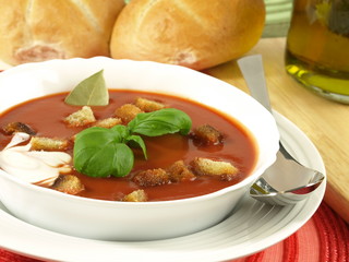 Tomato soup with croutons